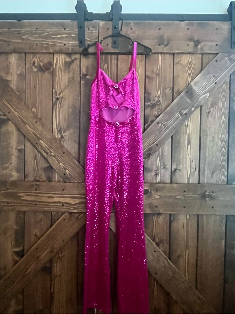 Weissman Hot Pink Sequin Jumpsuit with Cutout Front